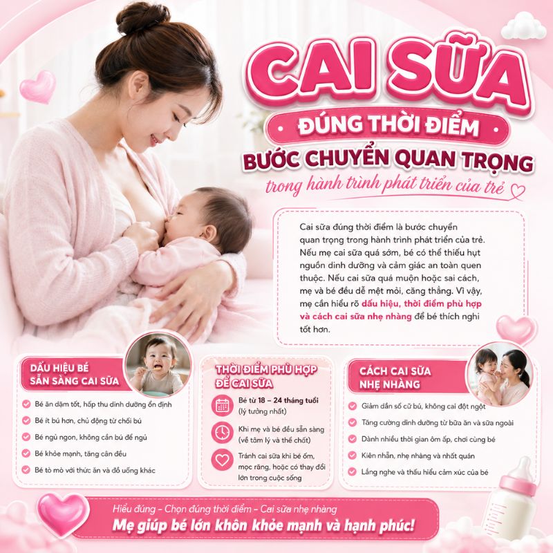 cai sữa đúng thời điểm bước chuyển biến quan trọng của trẻ
